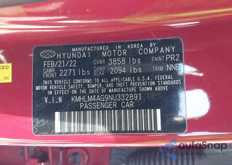 2022 Hyundai Elantra Sel из США, поврежденный, VIN KMHLM4AG9NU332891